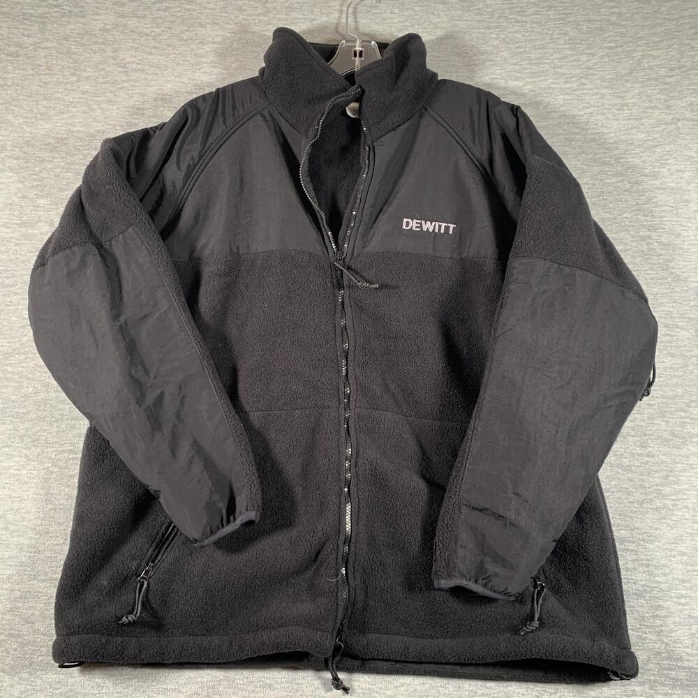 Polartec Jacket Mens XL Black Fleece Full Zip Cold Weather DEWITT Logo Army